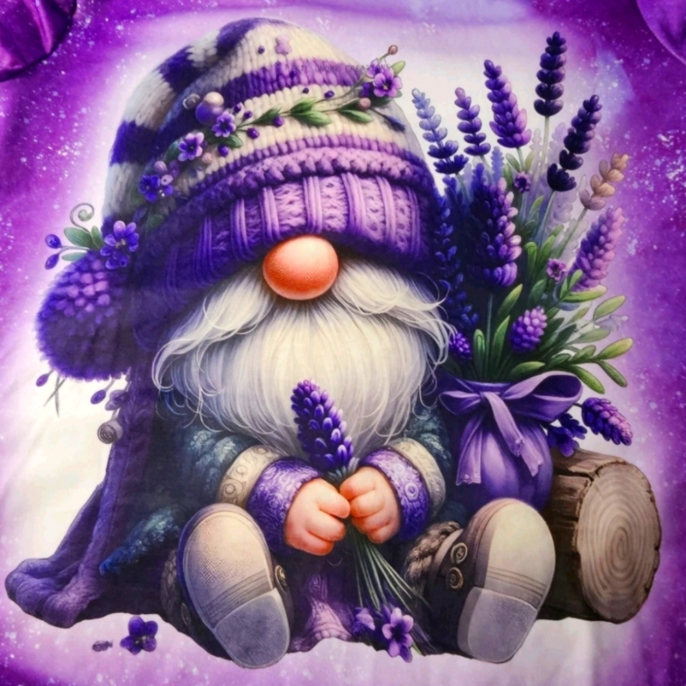 Gnome Cartoon Print Purple & Pink Spring Summer Short Sleeve Tshirt Womens M